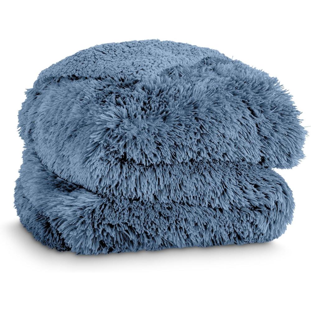 imageBare Home Shaggy Faux Fur Sherpa Blanket  Super Soft Fuzzy Fluffy  Reversible Cozy Warm Blanket for Couch Sofa Chair Bed  Luxury Home Decor ThrowTravel Grey06  Coronet Blue