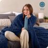 imageBare Home Faux Shearling Blanket  Blanket for Bed Sofa Couch Camping Travel and Gifts  Warm ampamp Lightweight Throw  Fluffy ampamp Soft TwinTwin XL Cable Dark Blue