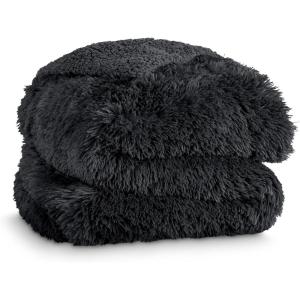 imageBare Home Shaggy Faux Fur Sherpa Blanket  Super Soft Fuzzy Fluffy  Reversible Cozy Warm Blanket for Couch Sofa Chair Bed  Luxury Home Decor ThrowTravel Grey02  Black