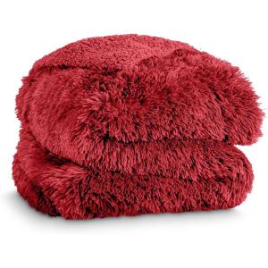 imageBare Home Shaggy Faux Fur Sherpa Blanket  Super Soft Fuzzy Fluffy  Reversible Cozy Warm Blanket for Couch Sofa Chair Bed  Luxury Home Decor ThrowTravel Grey09  Red