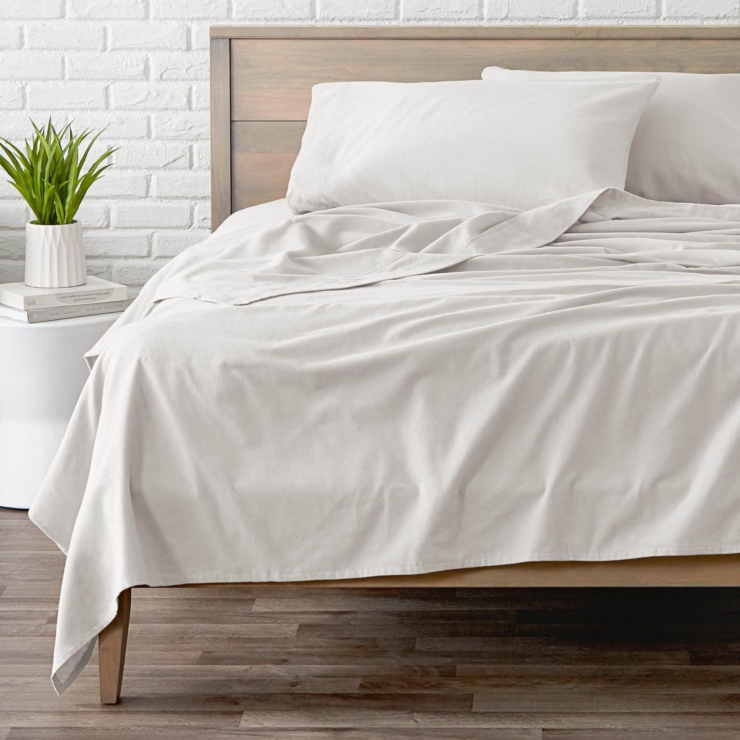 imageBare Home Flannel Sheet Set with Microplush Fleece Blanket Bundle Twin XL White