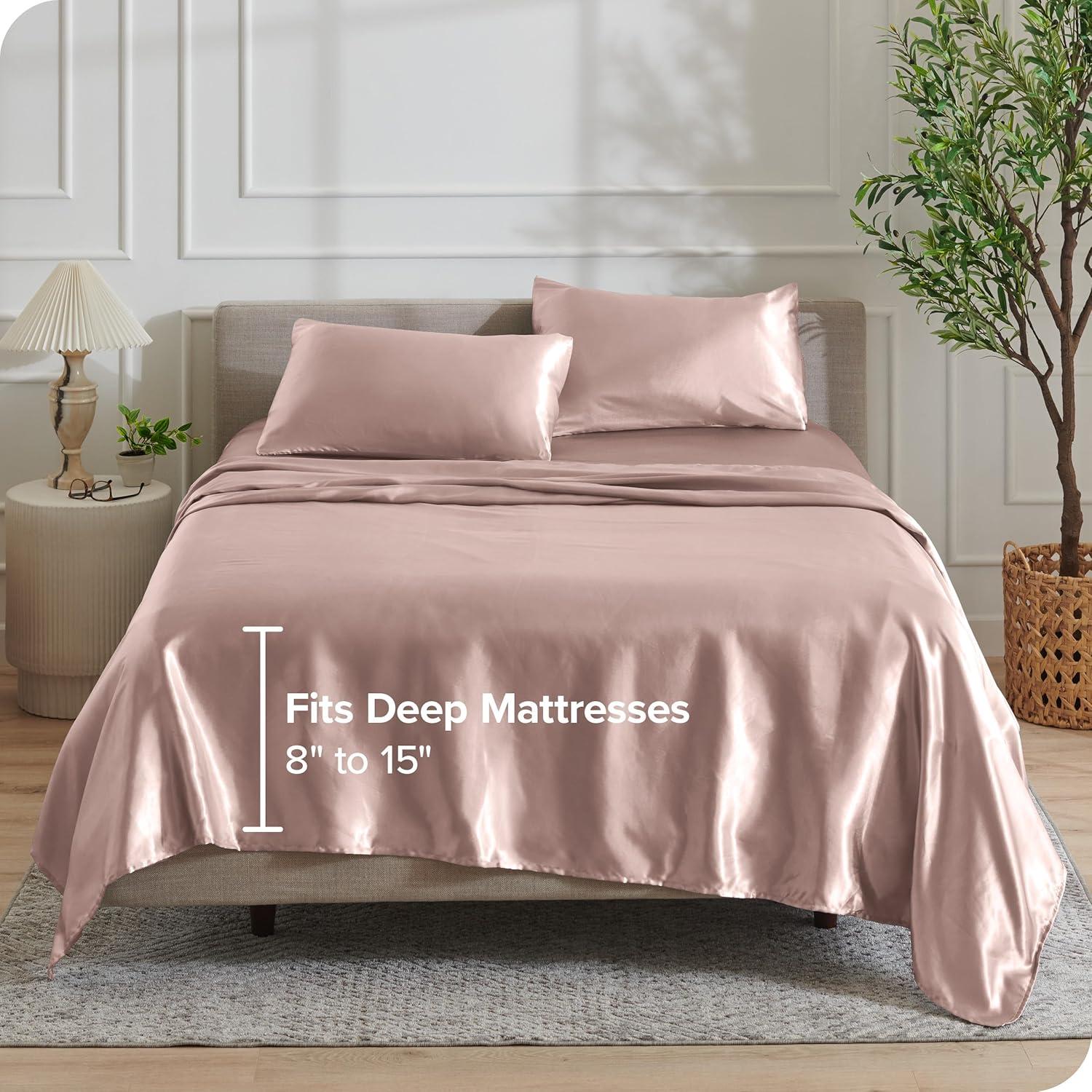 imageBare Home King Poly Satin Sheet Set  Luxury Soft and Smooth Satin  for Hair and Skin  Breathable  Similar to Silk  Deep Pocket up to 15  Bedding Sheet Set King Grey05  Blush