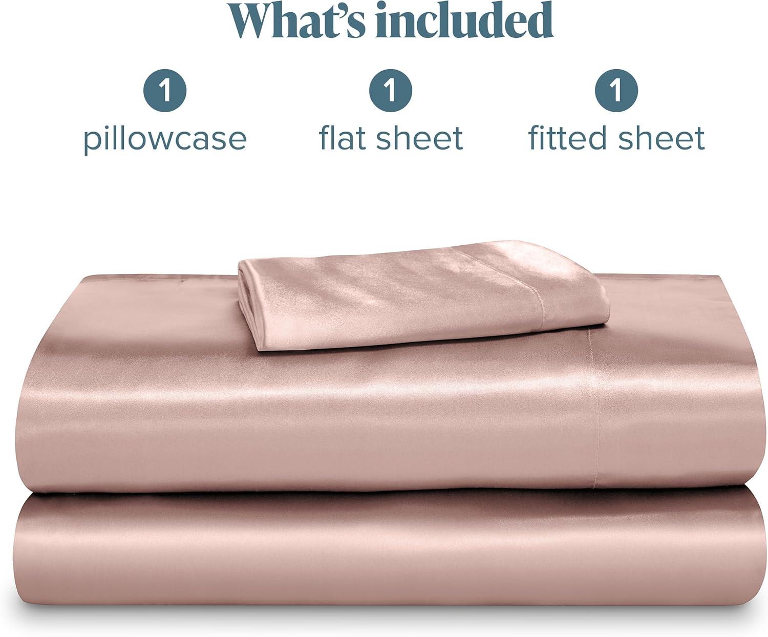 imageBare Home King Poly Satin Sheet Set  Luxury Soft and Smooth Satin  for Hair and Skin  Breathable  Similar to Silk  Deep Pocket up to 15  Bedding Sheet Set King Grey05  Blush