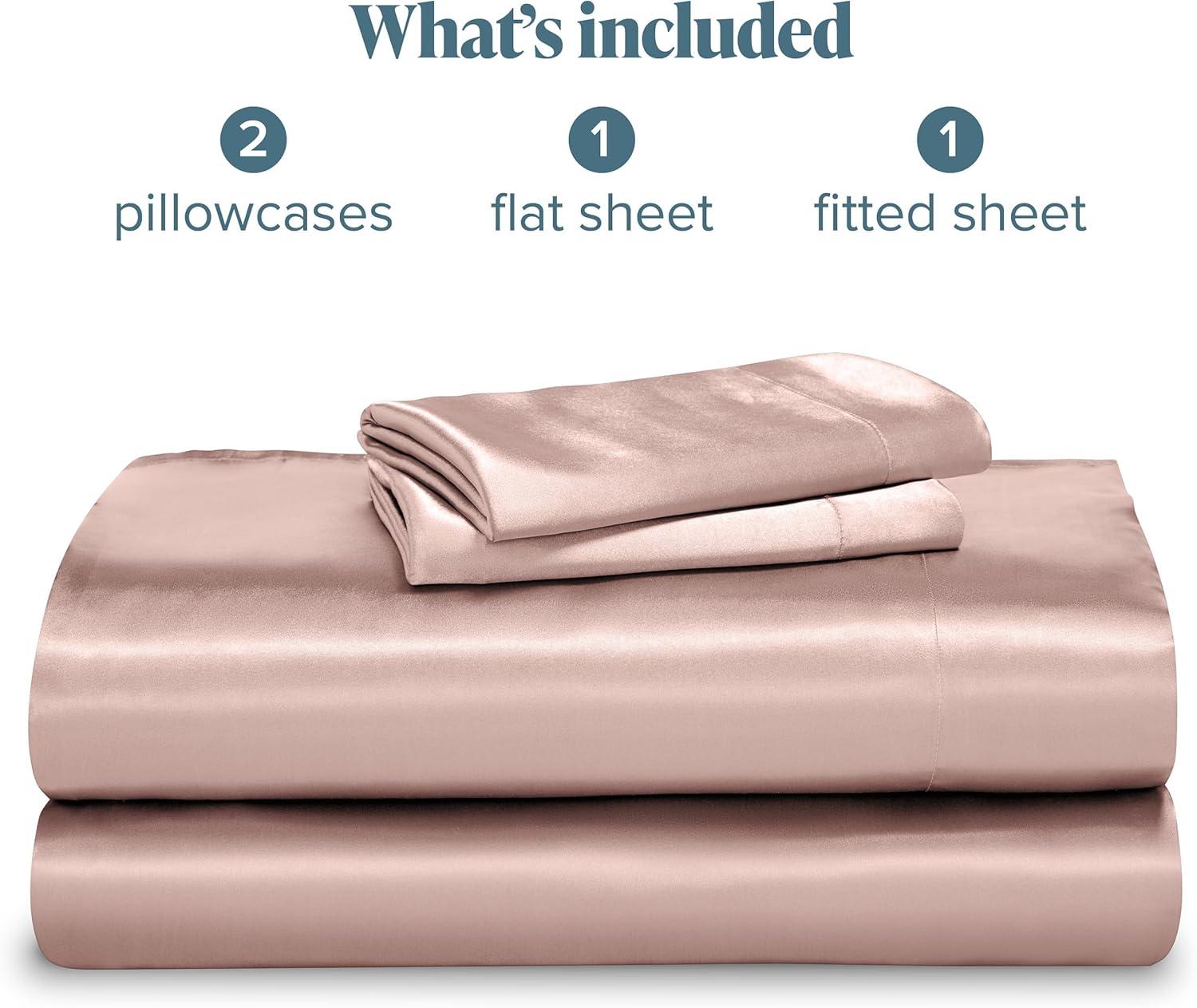 imageBare Home King Poly Satin Sheet Set  Luxury Soft and Smooth Satin  for Hair and Skin  Breathable  Similar to Silk  Deep Pocket up to 15  Bedding Sheet Set King Grey05  Blush