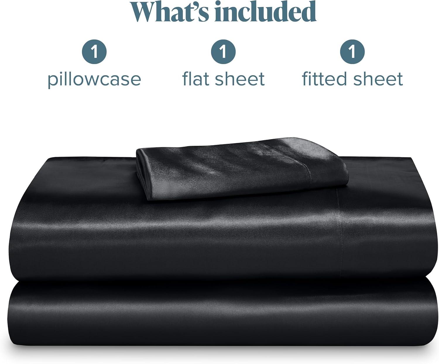 imageBare Home King Poly Satin Sheet Set  Luxury Soft and Smooth Satin  for Hair and Skin  Breathable  Similar to Silk  Deep Pocket up to 15  Bedding Sheet Set King Grey02  Black