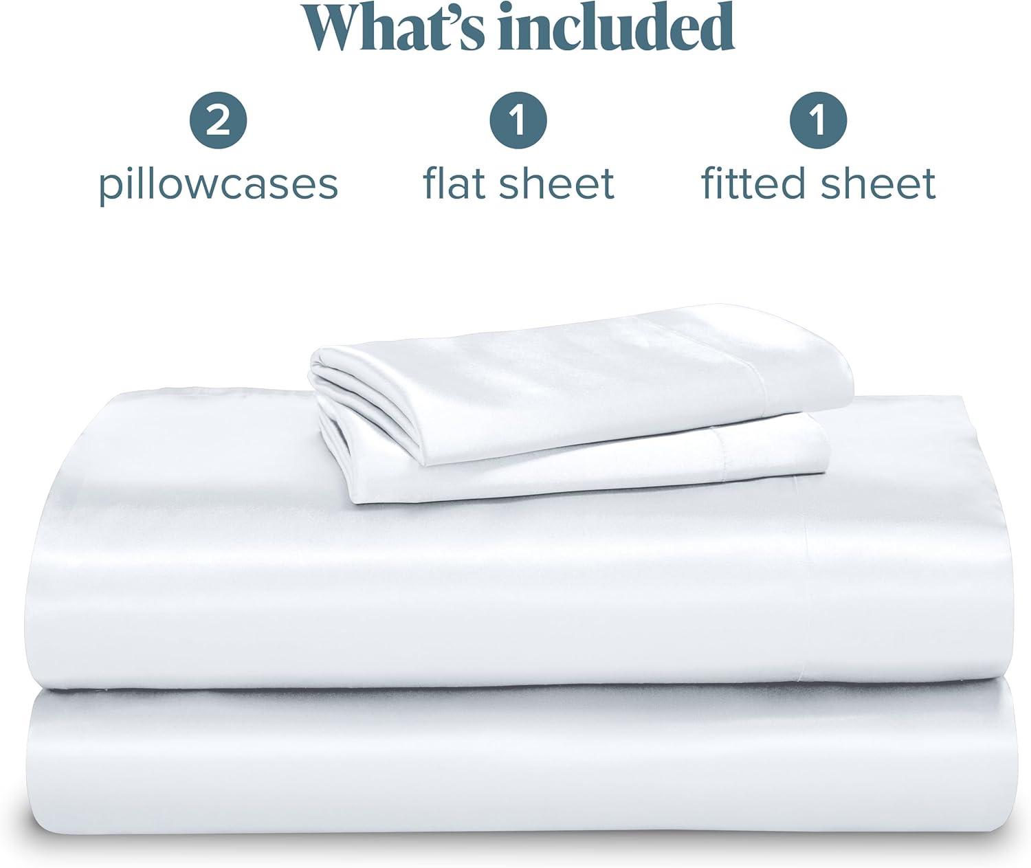 imageBare Home King Poly Satin Sheet Set  Luxury Soft and Smooth Satin  for Hair and Skin  Breathable  Similar to Silk  Deep Pocket up to 15  Bedding Sheet Set King Grey01  White