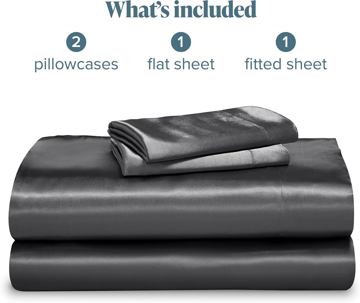 imageBare Home King Poly Satin Sheet Set  Luxury Soft and Smooth Satin  for Hair and Skin  Breathable  Similar to Silk  Deep Pocket up to 15  Bedding Sheet Set King Grey03  Grey