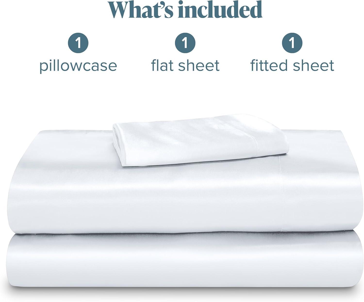 imageBare Home King Poly Satin Sheet Set  Luxury Soft and Smooth Satin  for Hair and Skin  Breathable  Similar to Silk  Deep Pocket up to 15  Bedding Sheet Set King Grey01  White
