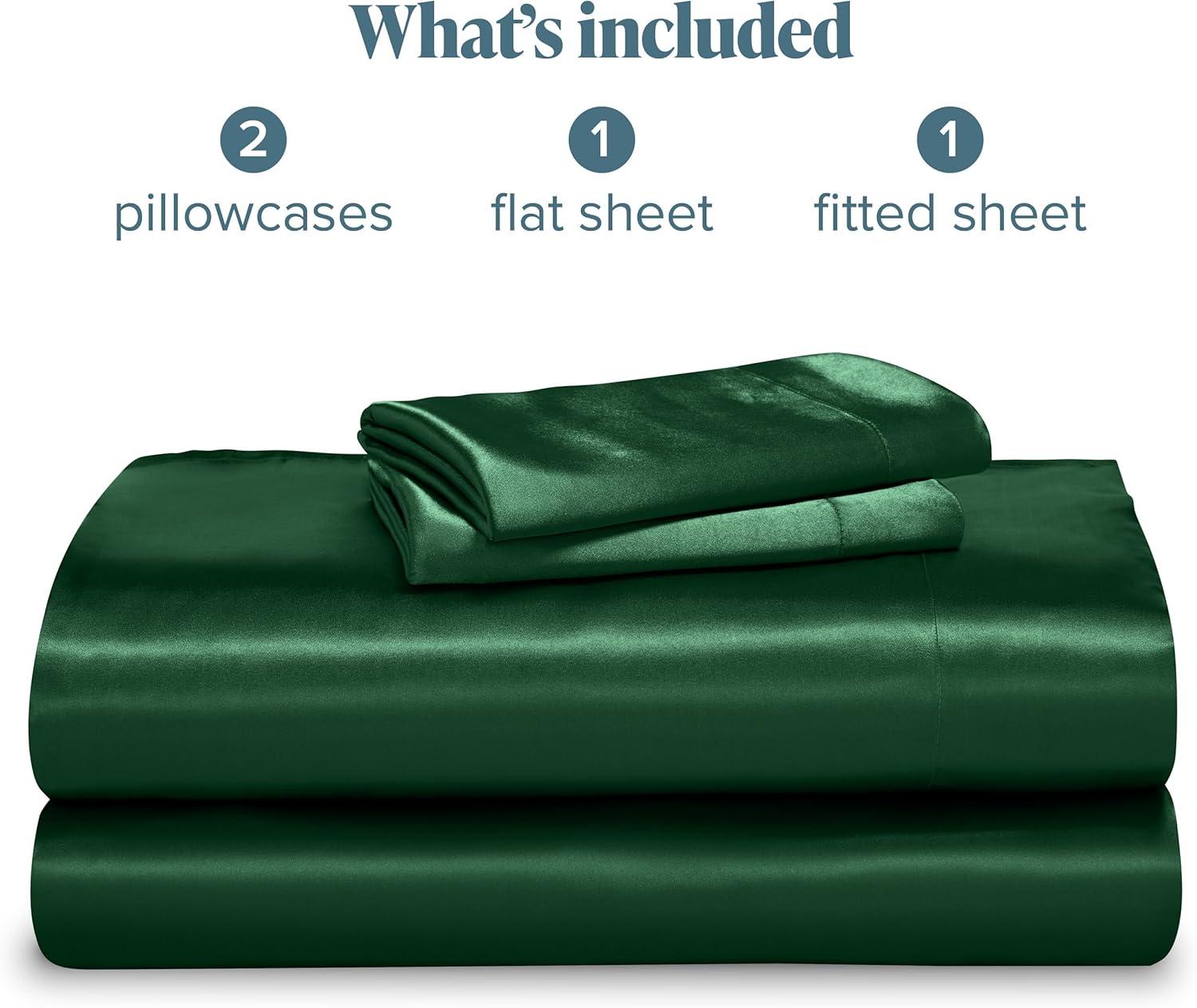 imageBare Home King Poly Satin Sheet Set  Luxury Soft and Smooth Satin  for Hair and Skin  Breathable  Similar to Silk  Deep Pocket up to 15  Bedding Sheet Set King Grey06  Forest Green