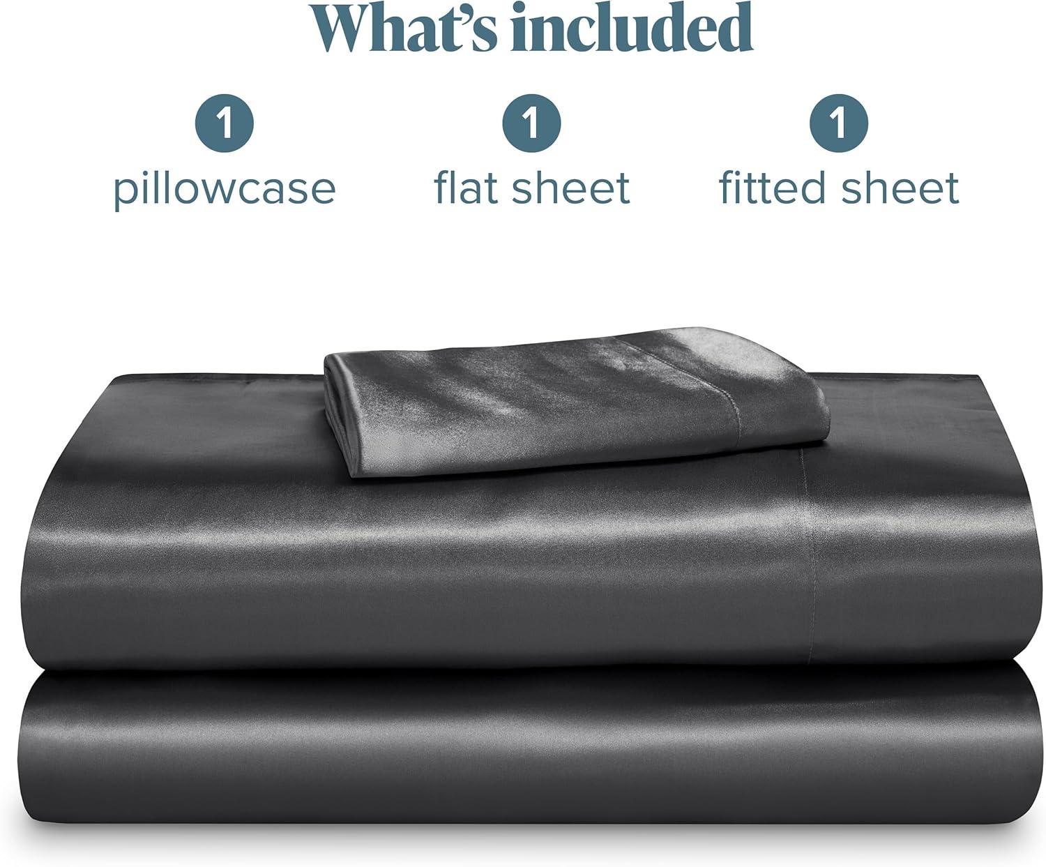 imageBare Home King Poly Satin Sheet Set  Luxury Soft and Smooth Satin  for Hair and Skin  Breathable  Similar to Silk  Deep Pocket up to 15  Bedding Sheet Set King Grey03  Grey
