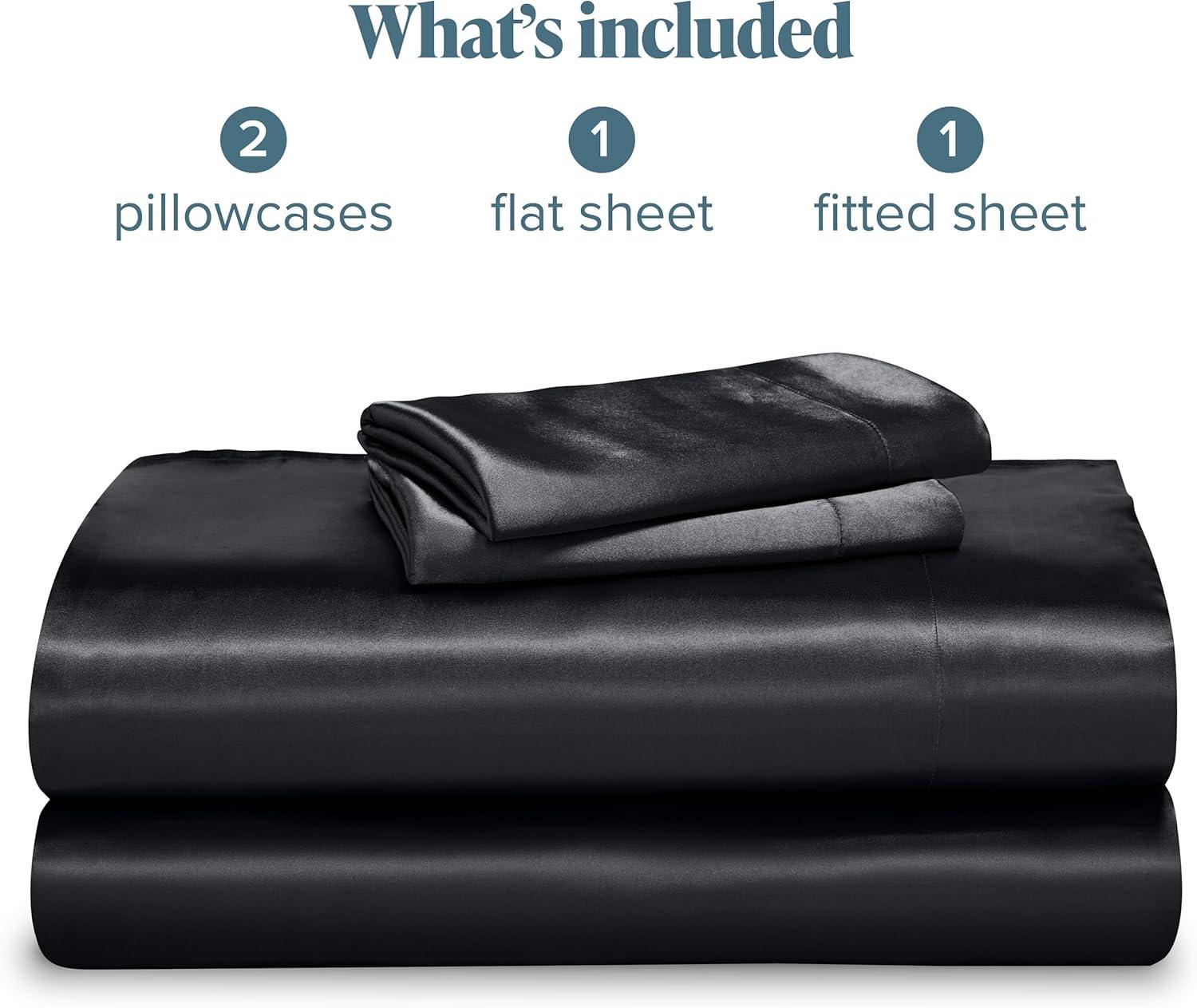 imageBare Home King Poly Satin Sheet Set  Luxury Soft and Smooth Satin  for Hair and Skin  Breathable  Similar to Silk  Deep Pocket up to 15  Bedding Sheet Set King Grey02  Black