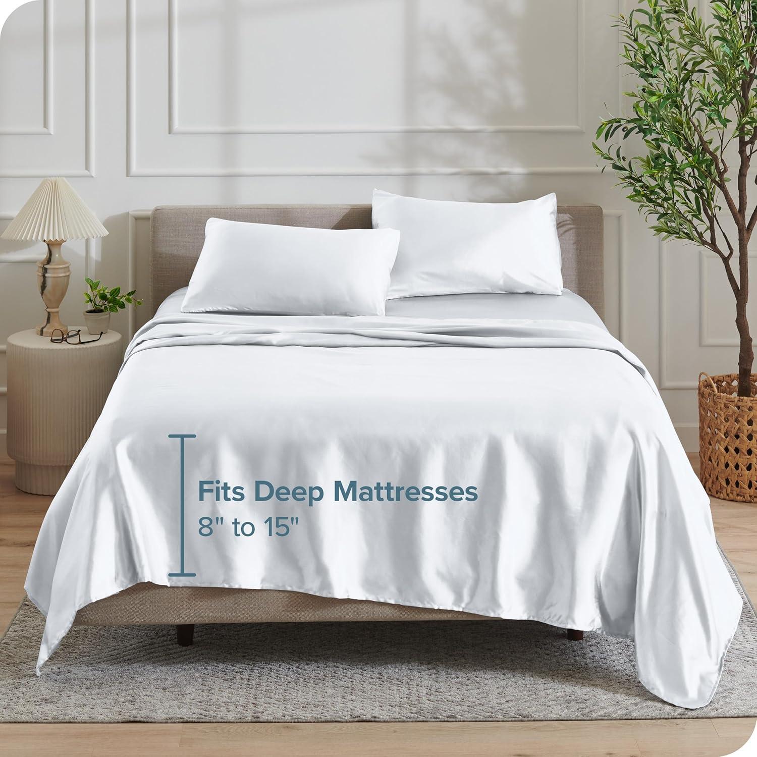imageBare Home King Poly Satin Sheet Set  Luxury Soft and Smooth Satin  for Hair and Skin  Breathable  Similar to Silk  Deep Pocket up to 15  Bedding Sheet Set King Grey01  White