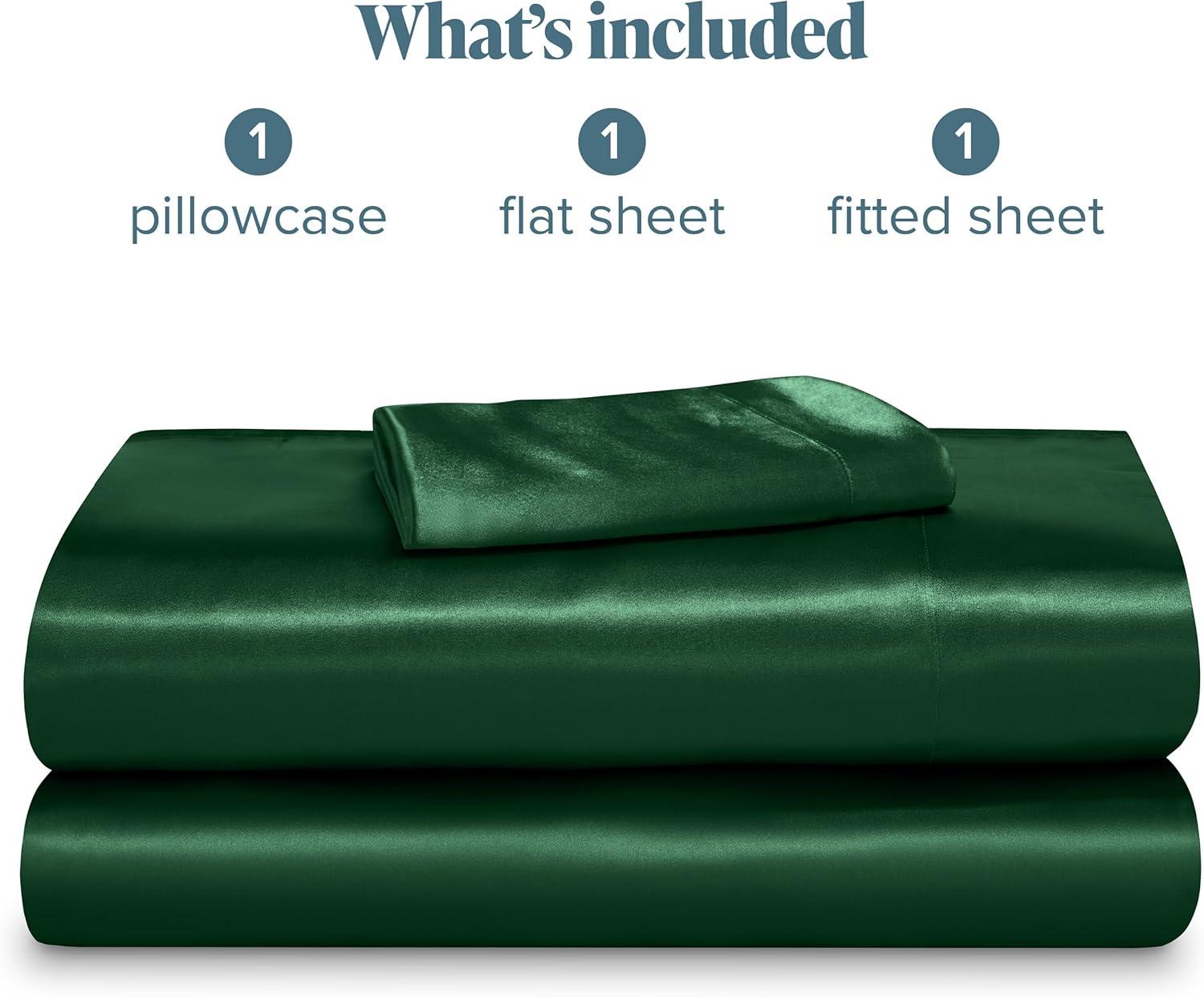 imageBare Home King Poly Satin Sheet Set  Luxury Soft and Smooth Satin  for Hair and Skin  Breathable  Similar to Silk  Deep Pocket up to 15  Bedding Sheet Set King Grey06  Forest Green
