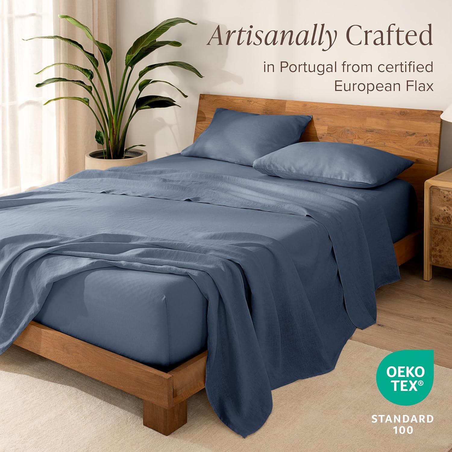 imageBare Home Split King Sheet Set  Luxury 100 Linen Bed Sheets  Deep Pockets  Easy Fit  5 Piece Set  Bedding Sheets ampamp Pillowcases Split King Soft WhiteIndigo
