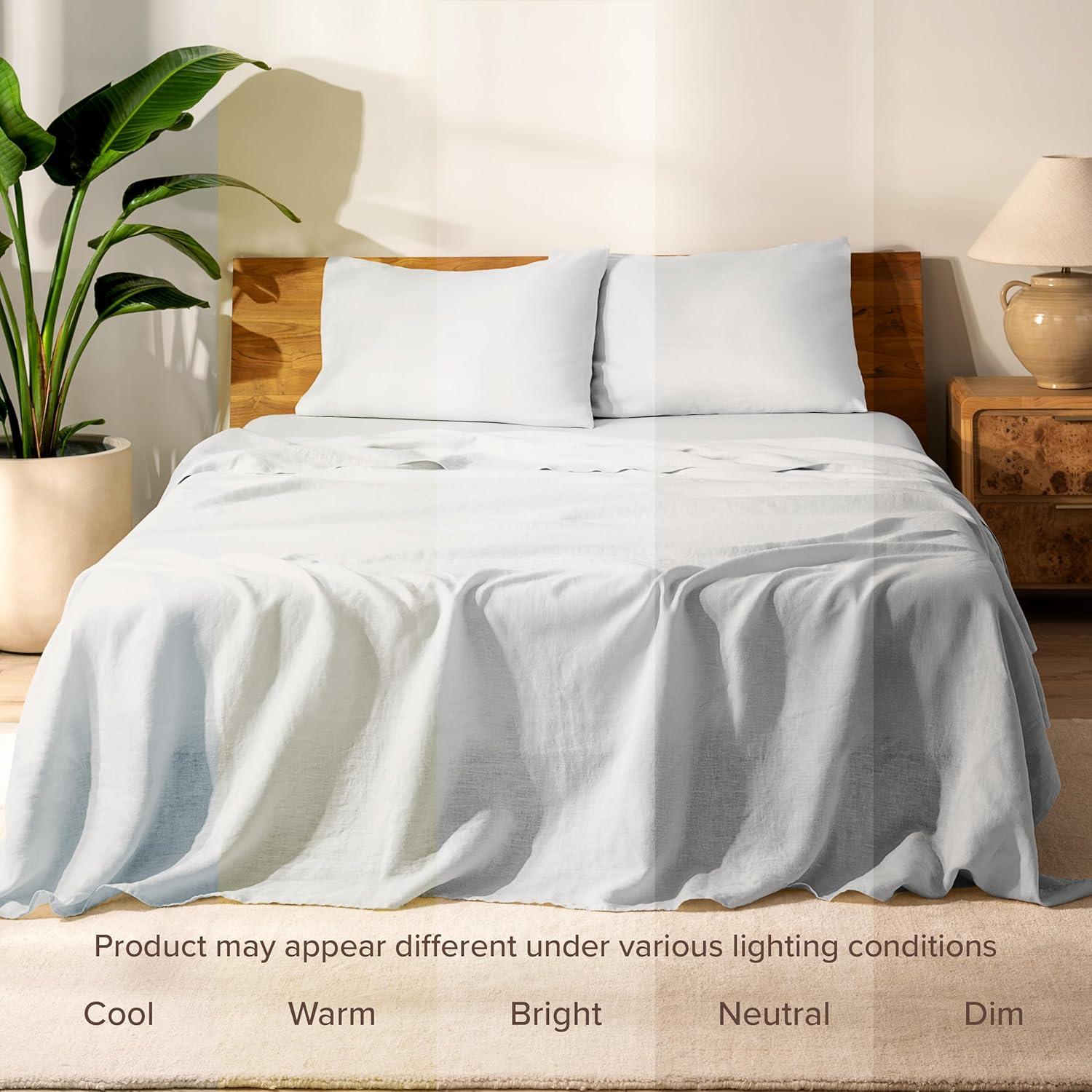 imageBare Home Split King Sheet Set  Luxury 100 Linen Bed Sheets  Deep Pockets  Easy Fit  5 Piece Set  Bedding Sheets ampamp Pillowcases Split King Soft WhiteGlacier Grey