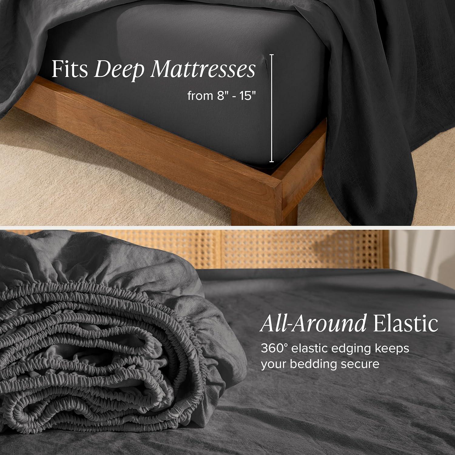 imageBare Home Split King Sheet Set  Luxury 100 Linen Bed Sheets  Deep Pockets  Easy Fit  5 Piece Set  Bedding Sheets ampamp Pillowcases Split King Soft WhiteDark Grey