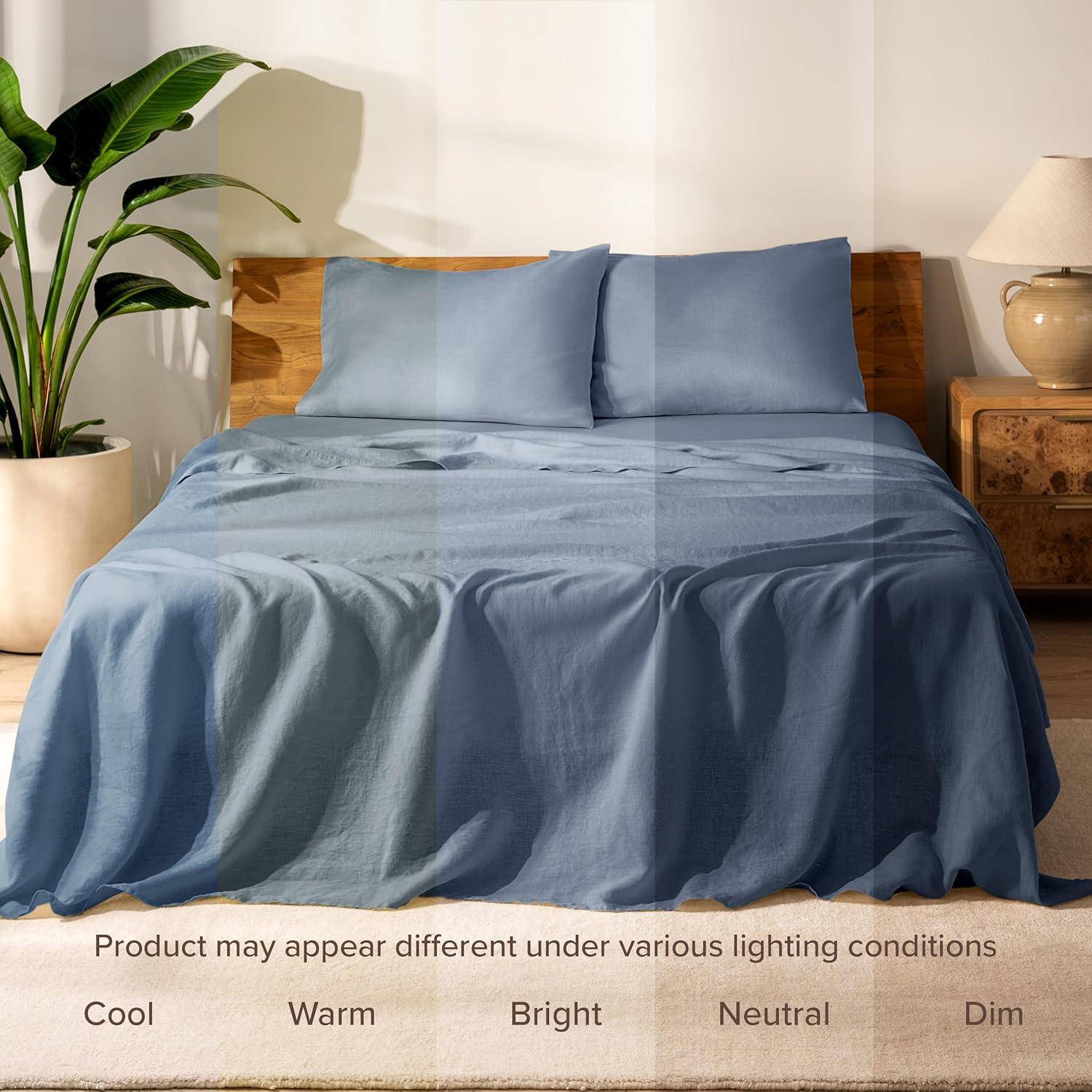 imageBare Home Split King Sheet Set  Luxury 100 Linen Bed Sheets  Deep Pockets  Easy Fit  5 Piece Set  Bedding Sheets ampamp Pillowcases Split King Soft WhiteIndigo
