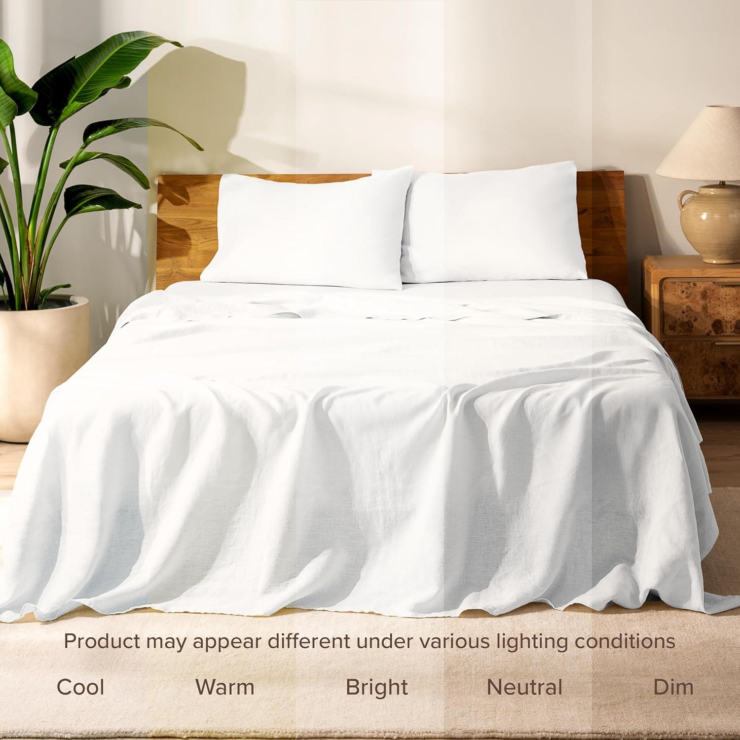 imageBare Home Split King Sheet Set  Luxury 100 Linen Bed Sheets  Deep Pockets  Easy Fit  5 Piece Set  Bedding Sheets ampamp Pillowcases Split King Soft WhiteSoft White