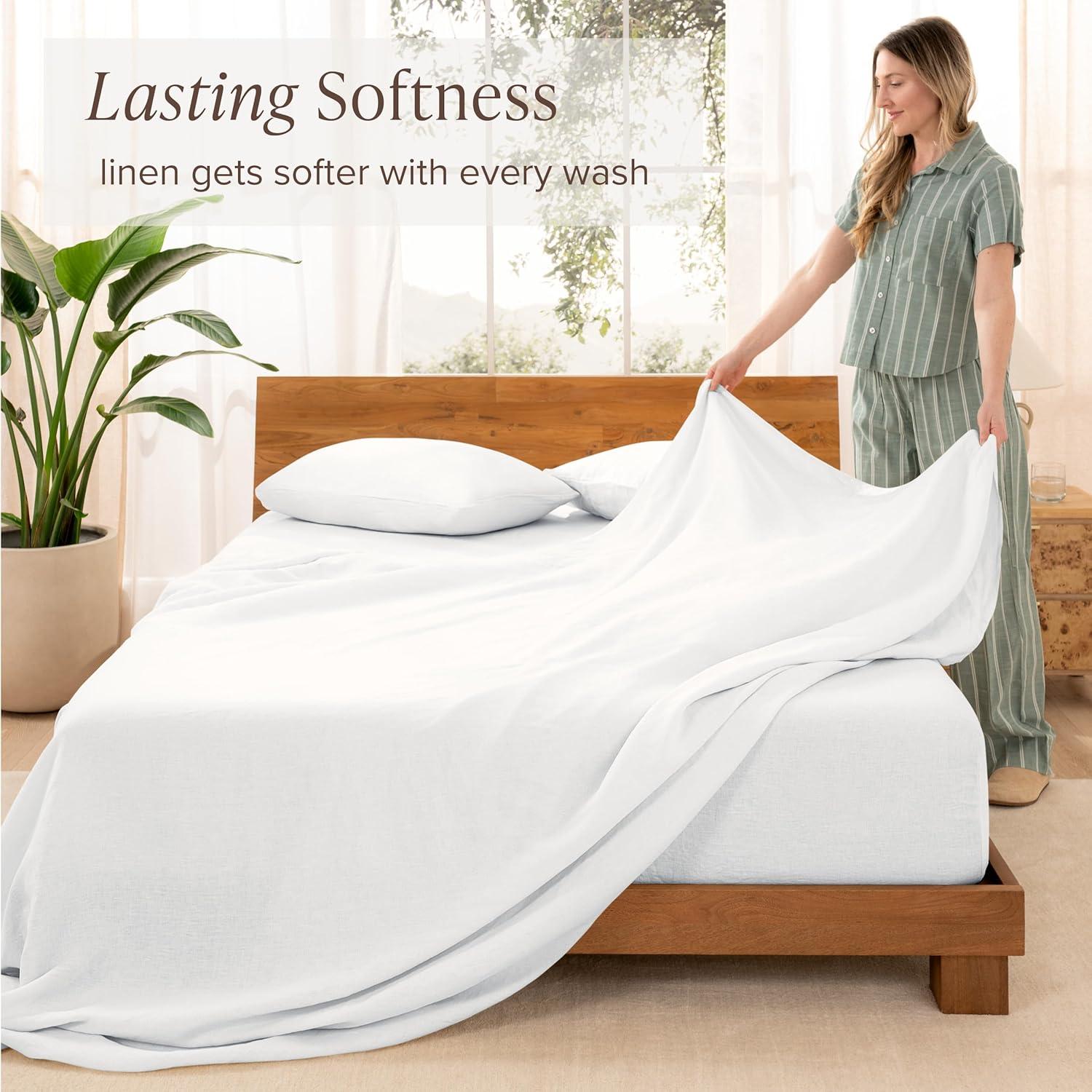 imageBare Home Split King Sheet Set  Luxury 100 Linen Bed Sheets  Deep Pockets  Easy Fit  5 Piece Set  Bedding Sheets ampamp Pillowcases Split King Soft WhiteSoft White