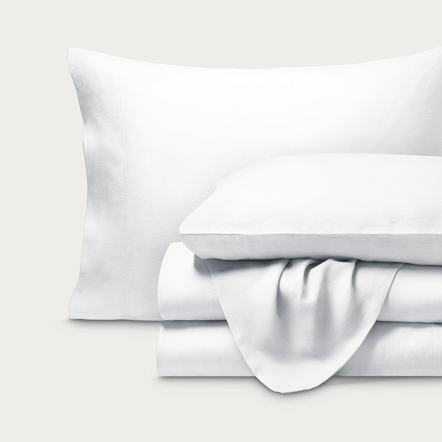 imageBare Home Split King Sheet Set  Luxury 100 Linen Bed Sheets  Deep Pockets  Easy Fit  5 Piece Set  Bedding Sheets ampamp Pillowcases Split King Soft WhiteSoft White