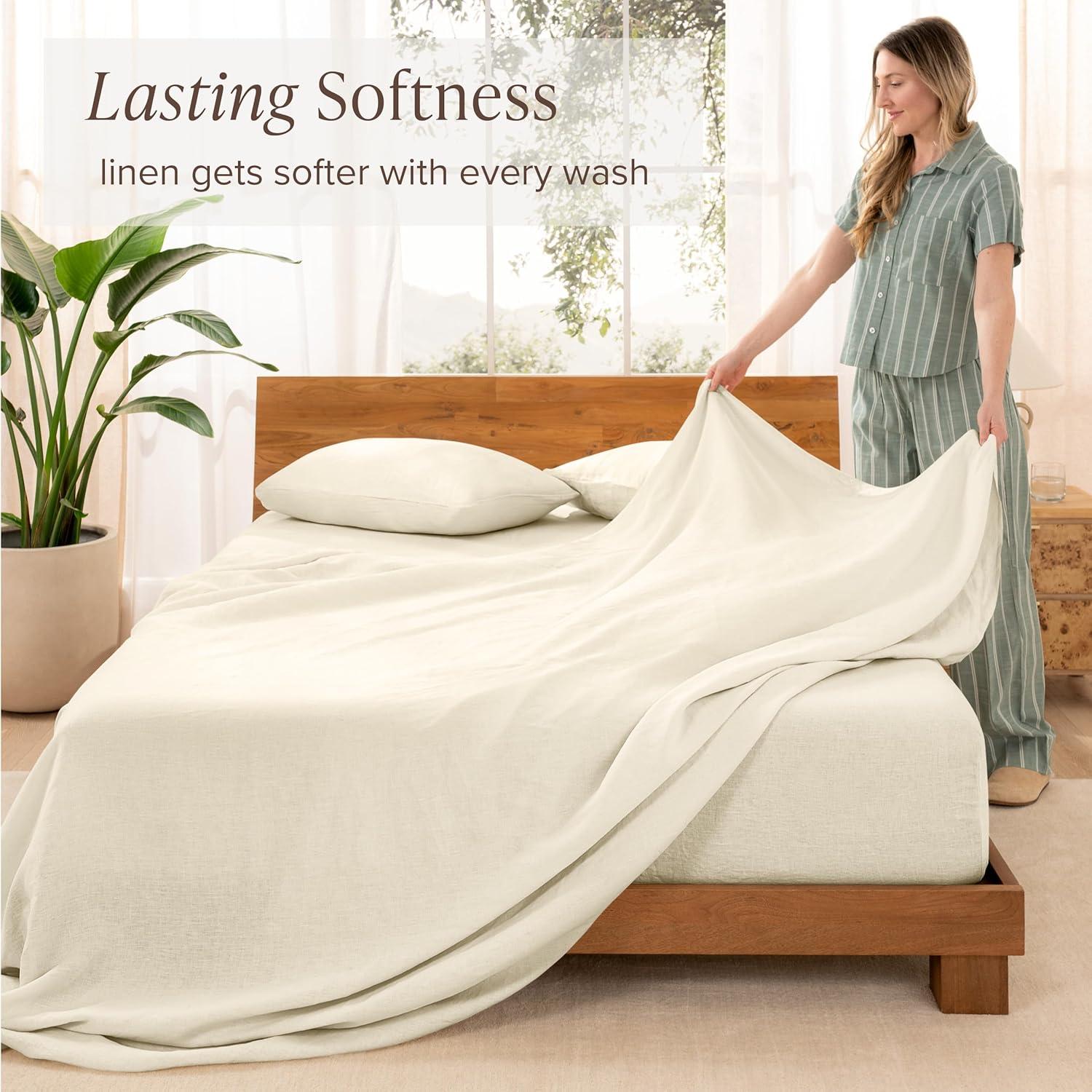 imageBare Home Split King Sheet Set  Luxury 100 Linen Bed Sheets  Deep Pockets  Easy Fit  5 Piece Set  Bedding Sheets ampamp Pillowcases Split King Soft WhiteNatural