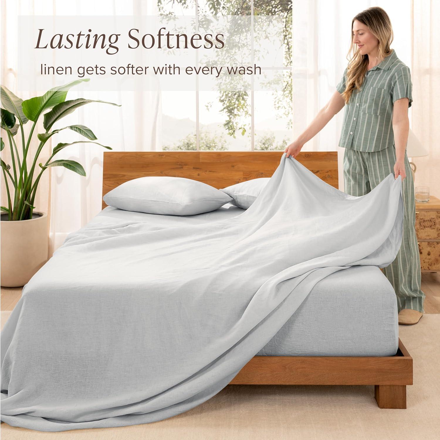 imageBare Home Split King Sheet Set  Luxury 100 Linen Bed Sheets  Deep Pockets  Easy Fit  5 Piece Set  Bedding Sheets ampamp Pillowcases Split King Soft WhiteGlacier Grey