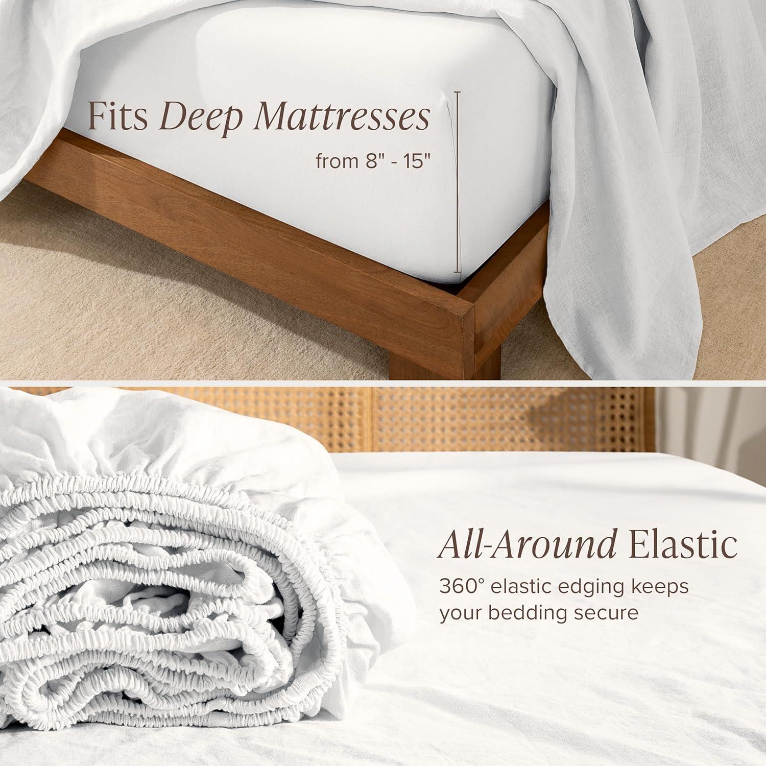 imageBare Home Split King Sheet Set  Luxury 100 Linen Bed Sheets  Deep Pockets  Easy Fit  5 Piece Set  Bedding Sheets ampamp Pillowcases Split King Soft WhiteSoft White