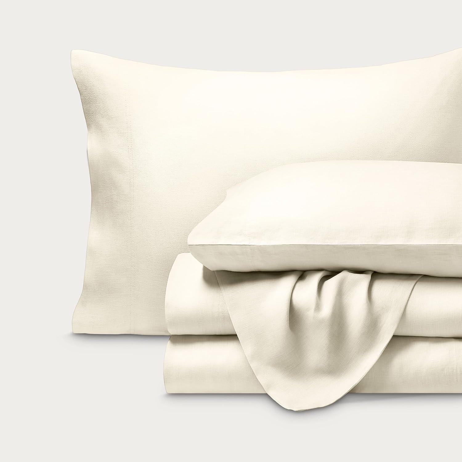 imageBare Home Split King Sheet Set  Luxury 100 Linen Bed Sheets  Deep Pockets  Easy Fit  5 Piece Set  Bedding Sheets ampamp Pillowcases Split King Soft WhiteNatural