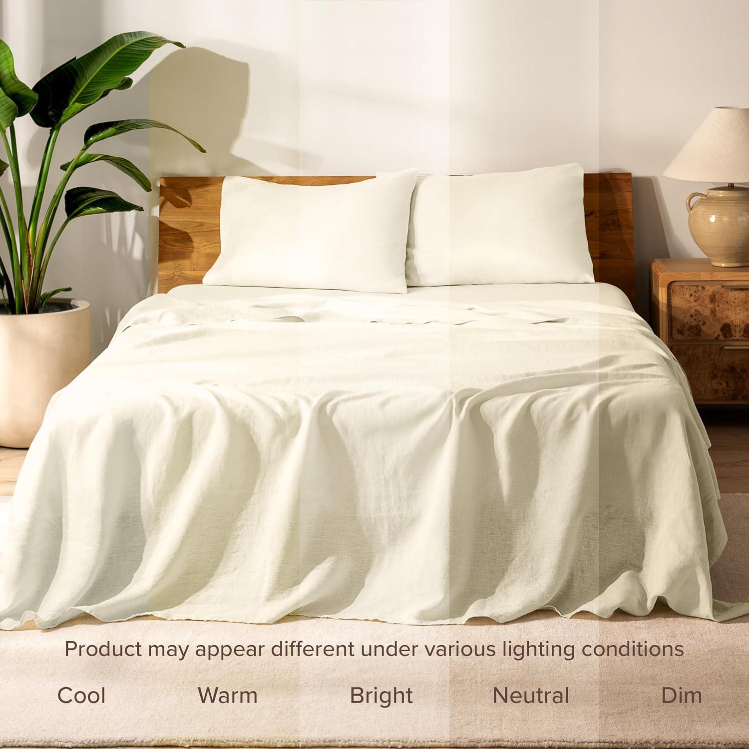 imageBare Home Split King Sheet Set  Luxury 100 Linen Bed Sheets  Deep Pockets  Easy Fit  5 Piece Set  Bedding Sheets ampamp Pillowcases Split King Soft WhiteNatural