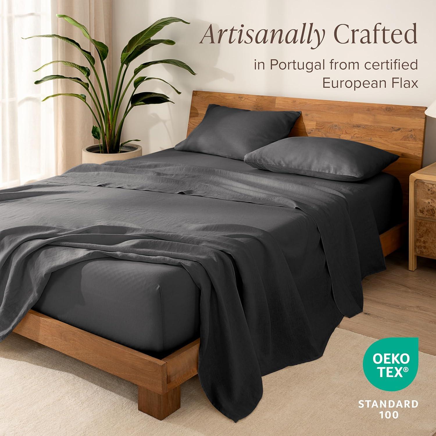 imageBare Home Split King Sheet Set  Luxury 100 Linen Bed Sheets  Deep Pockets  Easy Fit  5 Piece Set  Bedding Sheets ampamp Pillowcases Split King Soft WhiteDark Grey