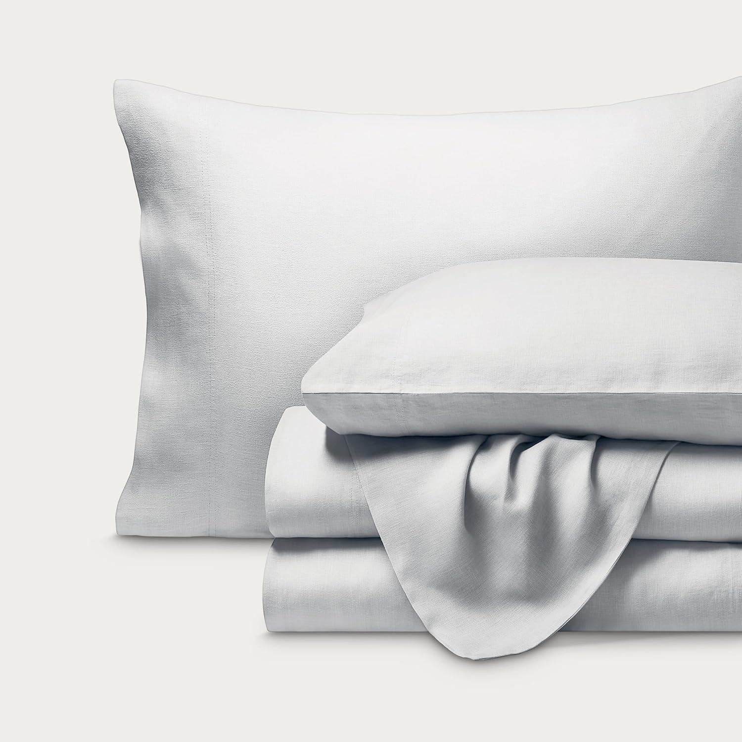 imageBare Home Split King Sheet Set  Luxury 100 Linen Bed Sheets  Deep Pockets  Easy Fit  5 Piece Set  Bedding Sheets ampamp Pillowcases Split King Soft WhiteGlacier Grey