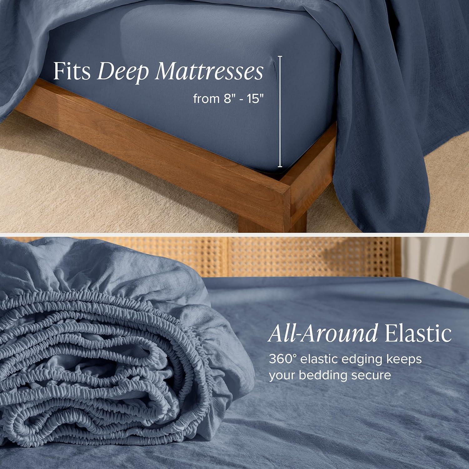 imageBare Home Split King Sheet Set  Luxury 100 Linen Bed Sheets  Deep Pockets  Easy Fit  5 Piece Set  Bedding Sheets ampamp Pillowcases Split King Soft WhiteIndigo