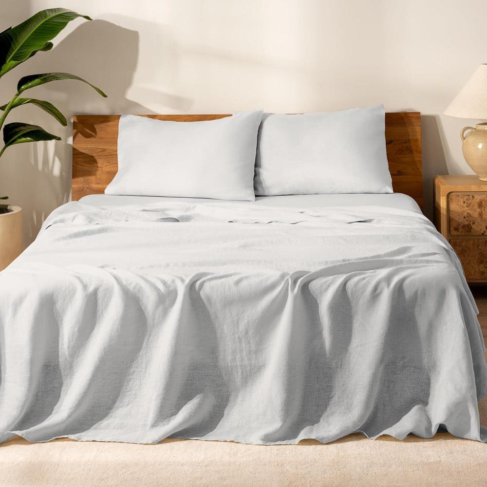 imageBare Home Split King Sheet Set  Luxury 100 Linen Bed Sheets  Deep Pockets  Easy Fit  5 Piece Set  Bedding Sheets ampamp Pillowcases Split King Soft WhiteGlacier Grey