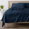 imageBare Home Flannel Sheet Set with Microplush Fleece Blanket Bundle Queen Dark Blue