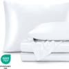 imageBare Home King Poly Satin Sheet Set  Luxury Soft and Smooth Satin  for Hair and Skin  Breathable  Similar to Silk  Deep Pocket up to 15  Bedding Sheet Set King Grey01  White