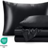 imageBare Home King Poly Satin Sheet Set  Luxury Soft and Smooth Satin  for Hair and Skin  Breathable  Similar to Silk  Deep Pocket up to 15  Bedding Sheet Set King Grey02  Black