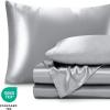 imageBare Home King Poly Satin Sheet Set  Luxury Soft and Smooth Satin  for Hair and Skin  Breathable  Similar to Silk  Deep Pocket up to 15  Bedding Sheet Set King Grey04  Silver