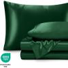 imageBare Home King Poly Satin Sheet Set  Luxury Soft and Smooth Satin  for Hair and Skin  Breathable  Similar to Silk  Deep Pocket up to 15  Bedding Sheet Set King Grey06  Forest Green