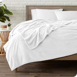 imageBare Home Flannel Sheet Set with Microplush Fleece Blanket Bundle Twin XL White