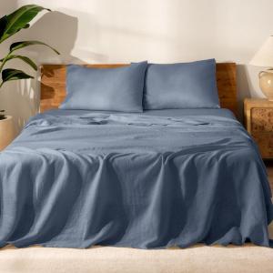 imageBare Home Split King Sheet Set  Luxury 100 Linen Bed Sheets  Deep Pockets  Easy Fit  5 Piece Set  Bedding Sheets ampamp Pillowcases Split King Soft WhiteIndigo
