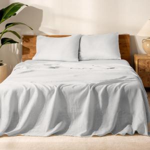 imageBare Home Split King Sheet Set  Luxury 100 Linen Bed Sheets  Deep Pockets  Easy Fit  5 Piece Set  Bedding Sheets ampamp Pillowcases Split King Soft WhiteGlacier Grey