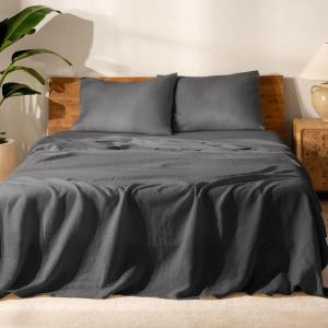 imageBare Home Split King Sheet Set  Luxury 100 Linen Bed Sheets  Deep Pockets  Easy Fit  5 Piece Set  Bedding Sheets ampamp Pillowcases Split King Soft WhiteDark Grey