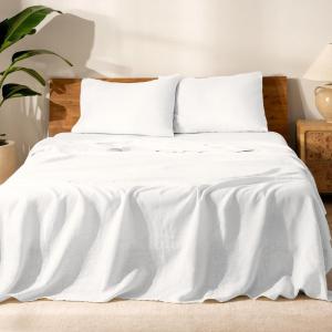 imageBare Home Split King Sheet Set  Luxury 100 Linen Bed Sheets  Deep Pockets  Easy Fit  5 Piece Set  Bedding Sheets ampamp Pillowcases Split King Soft WhiteSoft White