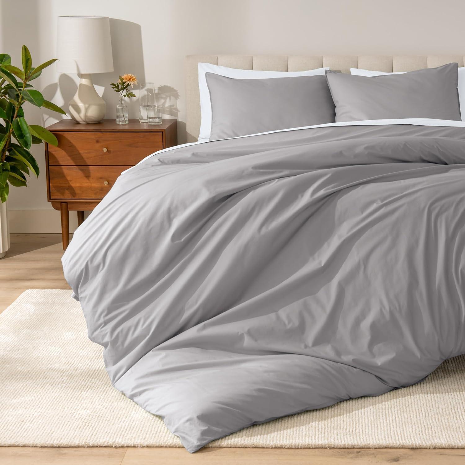 imageBare Home Apartment Ready Organic Cotton Percale Duvet Bundle  Twin XL  7 Pieces Including Duvet Cover Set with Insert Sheet Set ampamp Mattress Pad  Lightweight ampamp Breathable  Twin XL Dusty Purple03  Light Grey