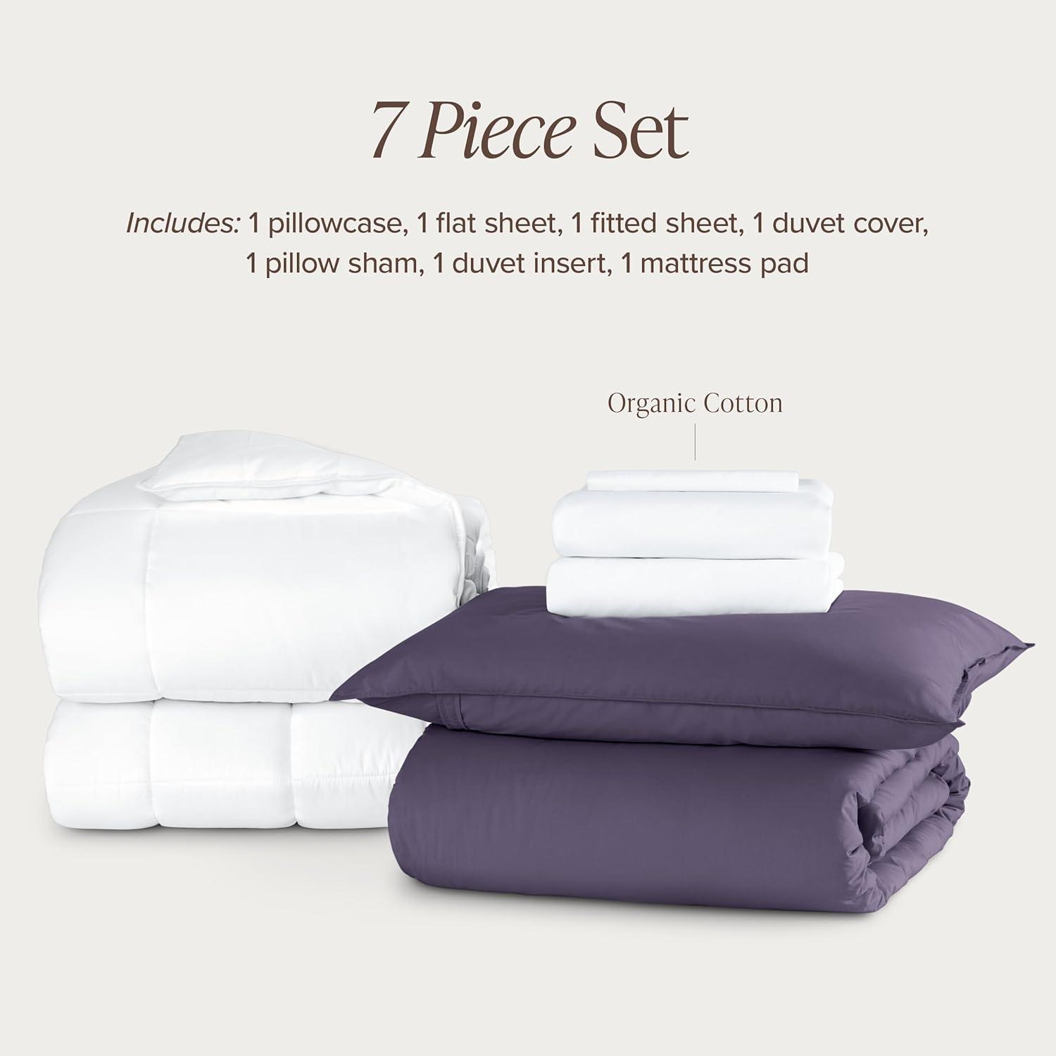 imageBare Home Apartment Ready Organic Cotton Percale Duvet Bundle  Twin XL  7 Pieces Including Duvet Cover Set with Insert Sheet Set ampamp Mattress Pad  Lightweight ampamp Breathable  Twin XL Dusty Purple10  Dusty Purple
