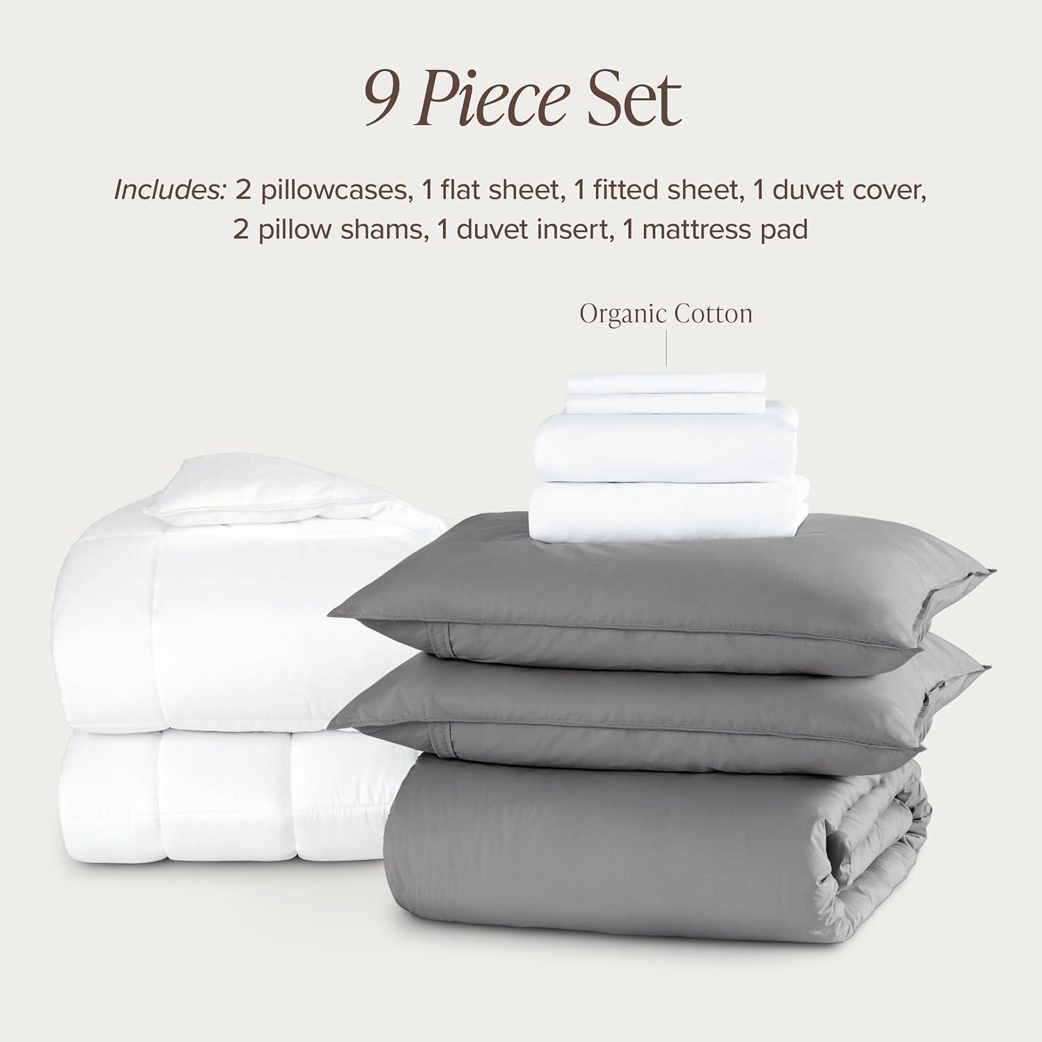 imageBare Home Apartment Ready Organic Cotton Percale Duvet Bundle  Twin XL  7 Pieces Including Duvet Cover Set with Insert Sheet Set ampamp Mattress Pad  Lightweight ampamp Breathable  Twin XL Dusty Purple03  Light Grey