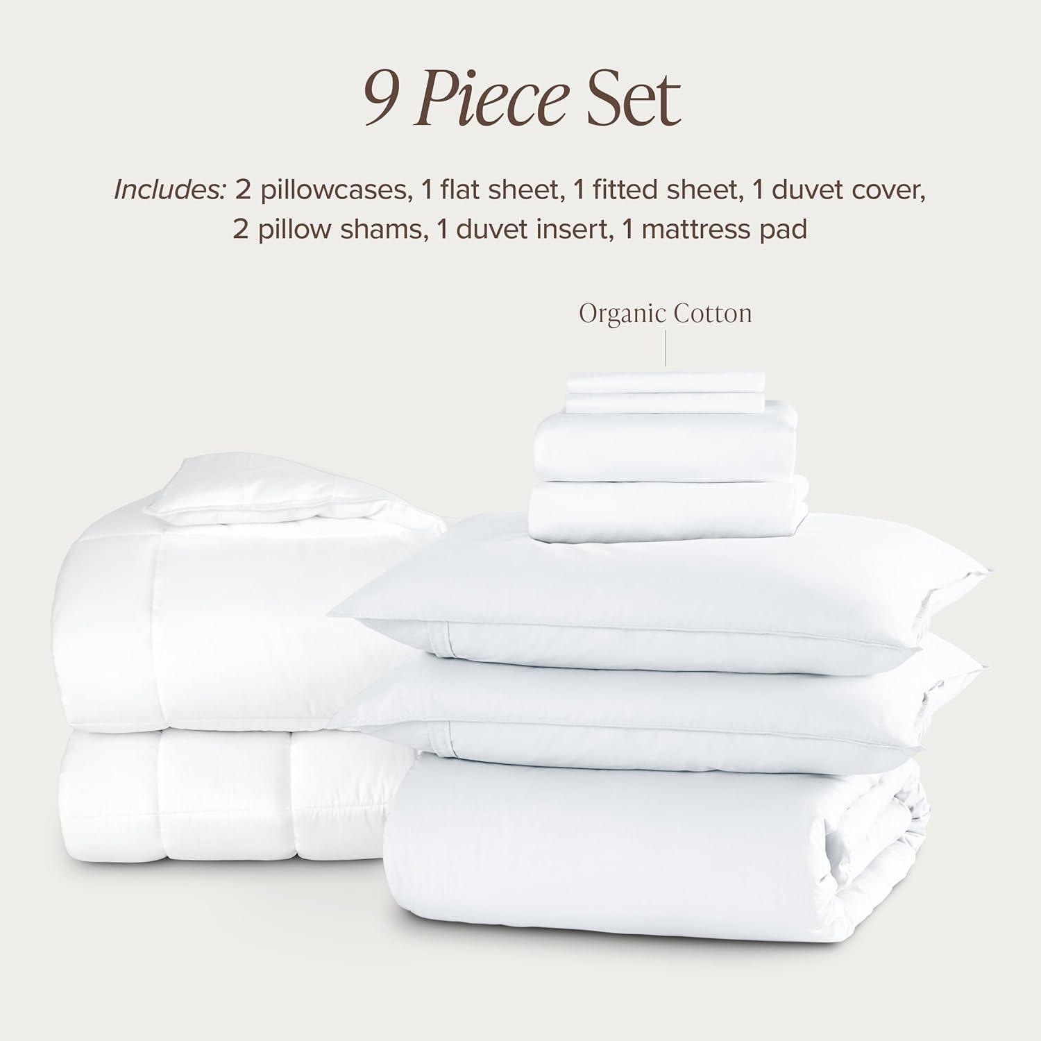 imageBare Home Apartment Ready Organic Cotton Percale Duvet Bundle  Twin XL  7 Pieces Including Duvet Cover Set with Insert Sheet Set ampamp Mattress Pad  Lightweight ampamp Breathable  Twin XL Dusty Purple01  White