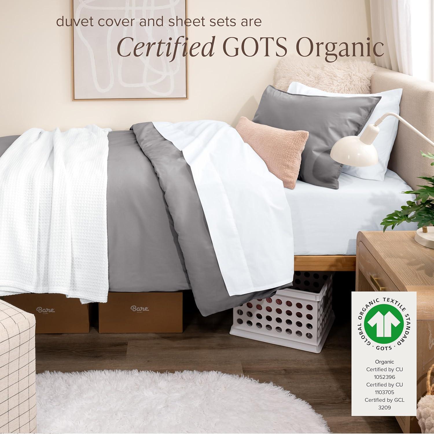 imageBare Home Apartment Ready Organic Cotton Percale Duvet Bundle  Twin XL  7 Pieces Including Duvet Cover Set with Insert Sheet Set ampamp Mattress Pad  Lightweight ampamp Breathable  Twin XL Dusty Purple03  Light Grey