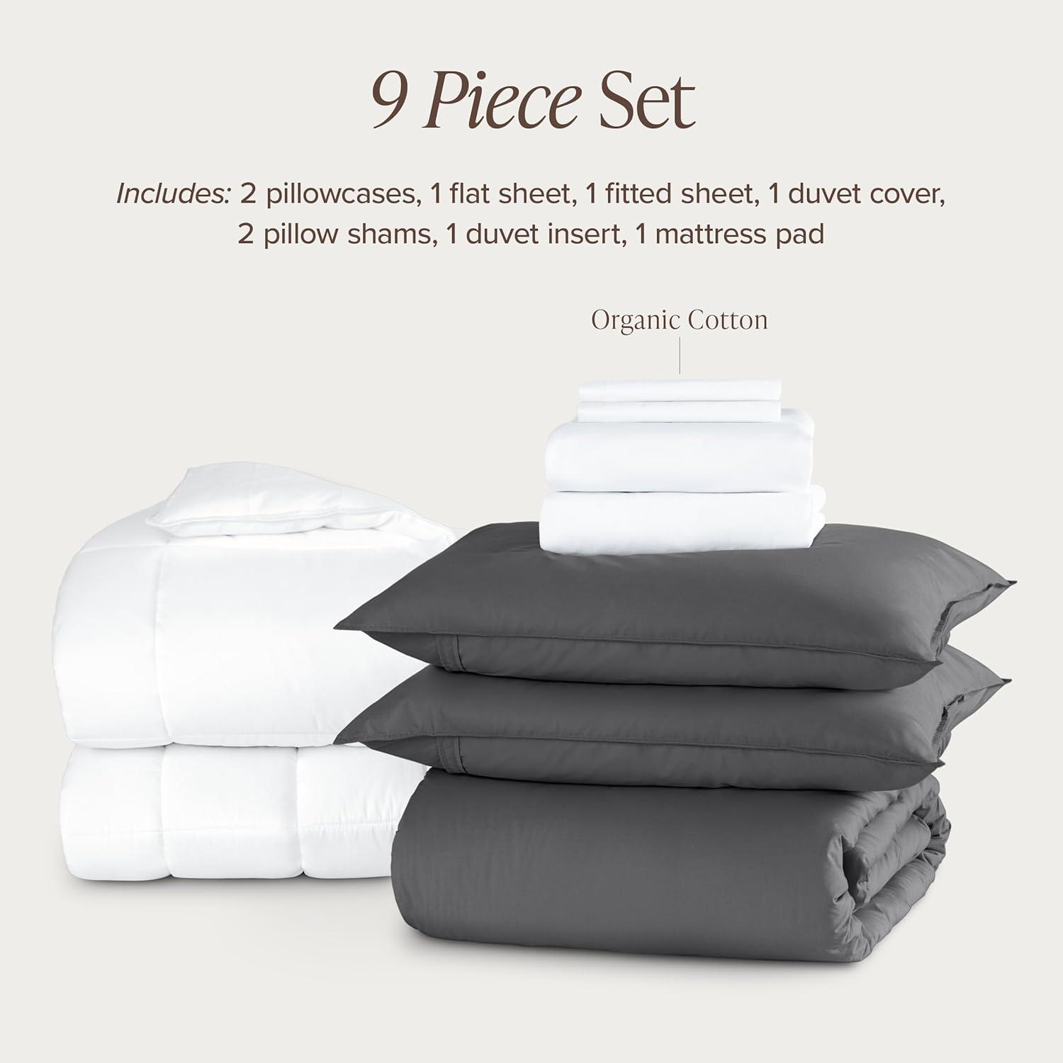 imageBare Home Apartment Ready Organic Cotton Percale Duvet Bundle  Twin XL  7 Pieces Including Duvet Cover Set with Insert Sheet Set ampamp Mattress Pad  Lightweight ampamp Breathable  Twin XL Dusty Purple02  Grey