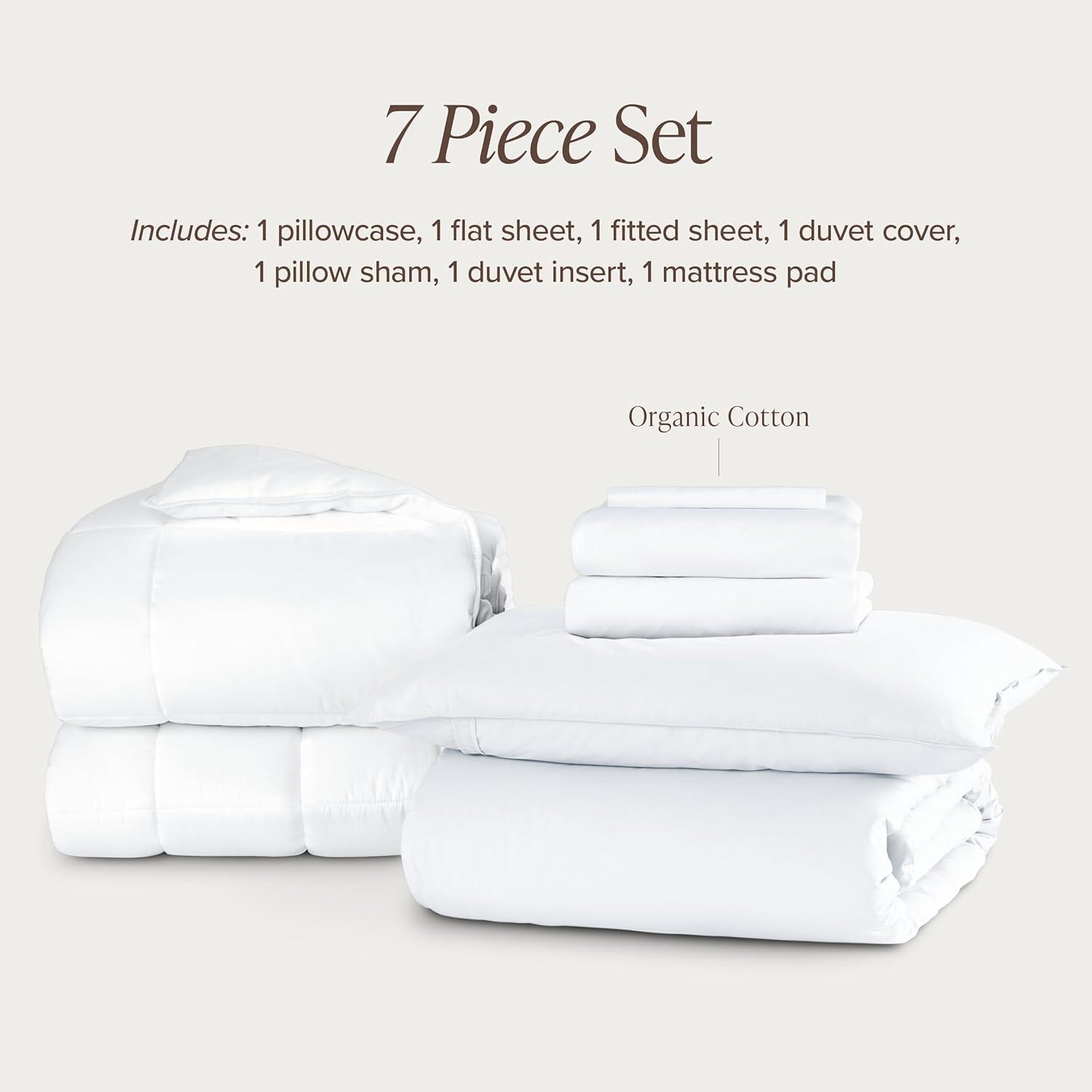 imageBare Home Apartment Ready Organic Cotton Percale Duvet Bundle  Twin XL  7 Pieces Including Duvet Cover Set with Insert Sheet Set ampamp Mattress Pad  Lightweight ampamp Breathable  Twin XL Dusty Purple01  White